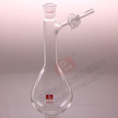 三爱思茄形反应瓶200ml/14口 具玻璃活塞节门 标口14/23需订制